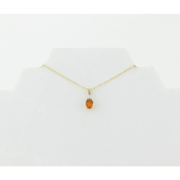 10k Yellow Gold Natural Citrine and Diamond Necklace 18 inch Twist chain 1.3mm - Picture 6 of 8
